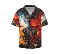 Phoenix and Rose - Camicia da uomo a maniche corte, casual, con bottoni, per vacanze e spiaggia, Nero, 3XL