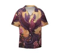 Phoenix and Rose - Camicia da uomo a maniche corte, casual, con bottoni, per vacanze e spiaggia, Nero, XXL