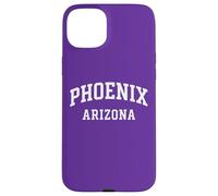 Phoenix Arizona bianco curvo stile college retro testo PHX AZ Custodia per iPhone 15 Plus