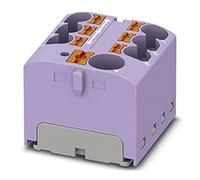 PHOENIX CONTACT PTFIX 10/6X4-G VT - Blocco di distribuzione interno a ponte 450 V, 32 A, numero di connettori 7, sezione 0,2 mm²-6 mm², AWG 24-10, larghezza 27,9 mm, altezza 22,7 mm, colore viola
