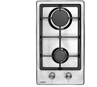 Phönix Domino - Fornello a gas da incasso, in acciaio inox, a 2 luci, in acciaio inox, a gas propano/gas naturale con supporto massiccio