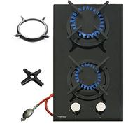 Phönix Domino-GT, fornello a gas in vetro, 2 luci, inserto wok in ghisa + croce fornello nero