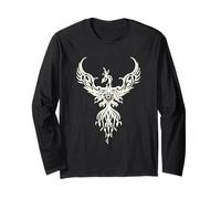 Phoenix Fantasy Fire Bird Tribal Style Art Bianco Maglia a Manica