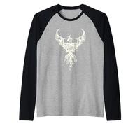 Phoenix Fantasy Fire Bird Tribal Style Art Bianco Maglia con Maniche Raglan
