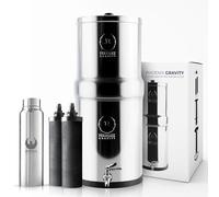 PHOENIX GRAVITY Filtro acqua a gravità in acciaio inox da 12 litri certificato NSF AISI 304 sistema di filtraggio dell'acqua da banco con 2 filtri a carbone intelligenti, rubinetto in acciaio inox