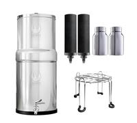 Phoenix Gravity Filtro acqua potabile in acciaio inox da 6 litri con alimentazione a gravità, 2 filtri al carbone Phoenix e 2 filtri per la rimozione del fluoruro postreat, acciaio inox