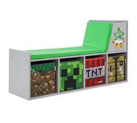 phoenix group AG Minecraft: panca portaoggetti in legno con ripiano imbottito da lettura, 4 cubi portaoggetti a tema, seduta e organizzazione in 1, decorazione a tema gioco, licenza ufficiale