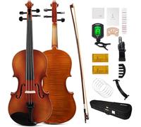 PHOENIX Kit violino 4/4, set di violino per principianti, adulti e studenti, con archetto in palissandro, corde e ponte extra, 2 colofonie, accordatore, custodia, silenzioso, adesivi per tastiera