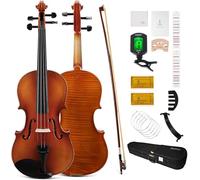 PHOENIX Kit violino 4/4, set di violino per principianti, adulti e studenti, con archetto in palissandro, corde extra e ponte (colore naturale, 4/4)