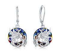 Phoenix Orecchini in argento Sterling 925 con cristallo Phoenix Leverback orecchini da donna "Rising from the Ashes" Nirvana of Phoenix gioielli regali per compleanno Natale