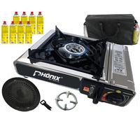 Phönix PC-20 Acciaio Inox Fornello a Gas Campeggio+Grillaufsatz+8x Cartucce di