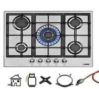 Phönix PS-701T Piano cottura a gas da incasso in acciaio inox, 70 cm, fornello a gas a 5 fiamme autosufficienti (piano cottura a gas indipendente/da incasso)