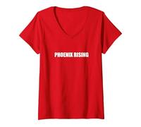 Phoenix Rising Maglietta con Collo a V, Donna, Rosso, XL