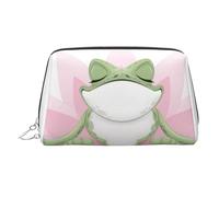 Phoenix - Trousse per trucchi da donna, portatile, in pelle, con stampa, da viaggio, con cerniera, colore: argento, Carino Rana Divertente Fare Yoga, One Size, Astuccio per trucchi