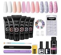 Phoenixy Gel Ricostruzione Unghie 6 Colori 15 ML Kit Unghie Gel Completo Bianco Rosa Nudo Base Coat e Top Coat Kit Ricostruzione Unghie Principiante Per Le Donne Clip per Unghie