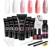 Phoenixy Kit Ricostruzione Unghie 6 Colori Gel Ricostruzione Unghie con Base e Top Coat Soluzione Slip Acrigel per Unghie Set Unghie Gel Ricostruzione Bianco Rosa 15ML