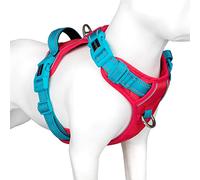 PHOEPET, Pettorina per cani anti-tiro, colori unici, riflettente, regolabile, con morbida maniglia da allenamento, clip in metallo, per cani di taglia piccola, media e grande (base rossa e cinghie
