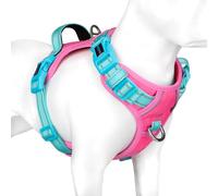 PHOEPET, Pettorina per cani anti-tiro, colori unici, riflettente, regolabile, con morbida maniglia da allenamento, clip in metallo, per cani di taglia piccola, media e grande (base rosa e cinghie