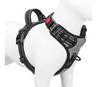 PHOEPET, Pettorina per cani anti-tiro, con clip frontale, riflettente, con manico, regolabile, 2 anelli in metallo e 3 fibbie, facile da indossare e da togliere, taglia M, colore grigio