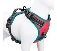 PHOEPET, Pettorina per cani anti-tiro, regolabile, riflettente, con maniglia da allenamento + 2 ganci per guinzaglio in metallo + 3 fibbie a scatto + 4 fibbie scorrevoli (S, rosso)