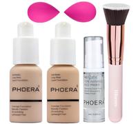 Phoera - Fondotinta a copertura completa, Phoera Face Primer, pennello per fondotinta, pennello Kabuki, spugna per trucco