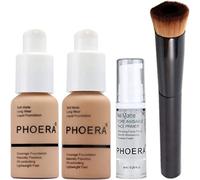Phoera - Set da trucco a copertura completa, include fondotinta opaco da 30 ml, primer viso e fondotinta liquido da 6 ml per una facile applicazione.