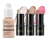 PHOERA - Set di 3 fondotinta, colori con stick evidenziatore, bastone fard e contorno bronzo (101+ Fair Contour/Porcelain+#01,#08,#13, 130 g (Confezione da 1))