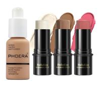 PHOERA - Set di 3 fondotinta, colori con stick evidenziatore, bastone fard e contorno bronzo (105+ Medium Contour/Sand+#04,#07,#14, 130 g (Confezione da 1))