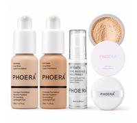 PHOERA Set Trucco 4 Pezzi Vegan Nude Buff Beige Fondotinta Primer Cipria Opaca