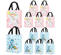PHOGARY - 12 Sacchetti Regalo Unicorno per Feste di Compleanno, Goodie Bags con Rinforzo e Manici, Idee per Bomboniere Bambini (6 Rosa, 6 Blu 20x25x10 cm)