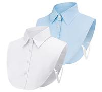 PHOGARY 2 Pezzi Colletto Staccabile Donna Camicia, Mezza Camicetta Decorativa Joker in Cotone Con Polsino Collo Dickey Risvolto Falso (Blu e Bianco)