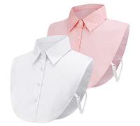 PHOGARY 2 Pezzi Colletto Staccabile Donna Camicia, Mezza Camicetta Falso Decorativo Joker Cotone Polsino Collo Dickey Risvolto Falso da Donna (Rosa e Bianco)