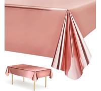 PHOGARY 3 Tovaglie Oro Rosa Rettangolari, Metallizzate in Plastica, Copritavolo per Compleanno, Matrimonio, San Valentino, Addio al Nubilato, 137 x 274 cm