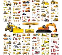 PHOGARY 36 fogli (450+) adesivi per il cantiere in 3D per bambini Adesivi per escavatori per bambini in età prescolare, regali di compleanno Adesivi per ragazzi e ragazze