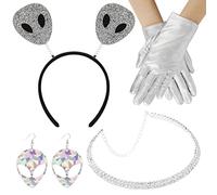 PHOGARY 4 Pz Alien Costume Set, tra cui Alien fascia Orecchini collana e guanti per le donne Partito di Carnevale Cosplay Costume Dress up Halloween