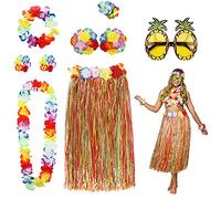 PHOGARY 8PCS Gonna Hula Kit di Accessori per Costumi per Hawaii Luau Party - Ballando Hula con Fiore Bikini Top, Lei Hawaiana, Molletta, Occhiali da Sole (Colorato)