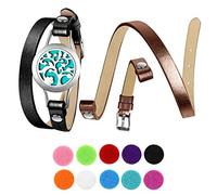 PHOGARY Bracciale di Diffusore di Olio Essenziali per Donna - 1 Medaglione Aromaterapia in Acciaio Inossidabile, 2 Cinturino Alternativi in Pelle, 10 Cuscinetti di Ricarica