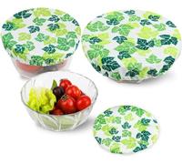 PHOGARY Coperchi riutilizzabili ecologici per contenitori di alimenti - 3 coperchi in tessuto regolabili impermeabili per insalatiera di vetro, vaso, meloni, bordo elastico, foglie verdi A