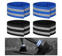 PHOGARY Fascia Riflettente per Camminate Notturne, 4 Pezzi Alta visibilità Bracciale Riflettenti per Braccio/Polso/Gamba, Bracciali Riflettenti di Sicurezza Ciclismo, Corsa, Jogging (Nero e Blu)