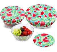 PHOGARY Set di 3 Coperchi Riutilizzabili per Ciotola, Coperture in Tessuto, Alternativa per Coperture in Plastica da Cucina per Panini e Ciotole, Bordo Elastico, stampa di anguria