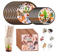 PHOGARYSet Servizio da tavola da 56 Pezzi Tema Animal con Piatti Bicchieri Tovaglioli Cannucce e Tovaglioli, Servizio da 8