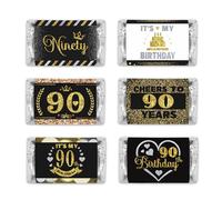 PHOHUI HAVE A NICE TIME Confezione da 54 mini incarti per caramelle per 90° compleanno, colore: nero e oro, confezione da 54 (90)