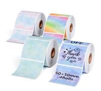 Phomemo 4 Rotoli Etichette Colorate M110 Etichette Quadrate -1.96"x1.96"（50x50mm),Compatibile con Phomemo M110 M120 M220 M221 M200 Stampanti,150 Etichette/rotolo,4 Rotoli Etichetta abbagliante