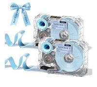 Phomemo A30 P15 Exclusive Embellish Black Text Print on Light Blue Satin Ribbons Fabric Ribbons for Gift Wrapping, Wedding Bouquets, DIY Crafts, Valentine's Day, Party Decor, 12 mm x 5 m, 2 confezioni