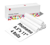 Phomemo Carta termica per stampante M832, 21 x 28 cm, 4 rotoli di carta termica ad asciugatura rapida per lettere americane, stampa termica avanzata, carta termica compatibile con stampanti termiche