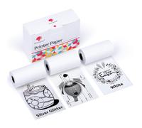 Phomemo M02/P2S/M02Pro/M02S/M03/M03AS/M04S/M04AS Carta Termica, Phomemo Carta Termica Adesiva, Trasparente con Glitter Argento/Bianco, carta Adesiva Stampabile, 3 Rotoli, 53 mm x 3,5 m
