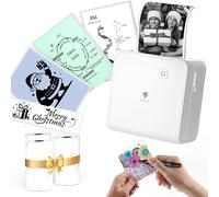Phomemo M02 Pro Mini Stampante, 300 DPI Stampante Fotografica Portatile Stampante Termica Bluetooth Stampante Tascabile con 3 Rotoli di Carta, per Appunti di Studio, Foto, Regali, Etichette - Bianco