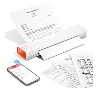 Phomemo M08F Stampante Portatile A4, Stampante Termica Compatibile con Smartphone via Bluetooth, PC via Cavo USB, Stampante Da Viaggio Supporta A4 Carta Termica, Bianco Arancione