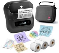 Phomemo M220 Stampante per Etichette, Termica Bluetooth per Etichette | per Codici a Barre, Indirizzi,Casa,Piccole Imprese,Stampante Etichette Adesive con 3 Etichette in Rotolo e 1 Custodia