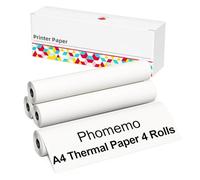 Phomemo M832 A4 Carta termica per stampante, 210 mm x 6,5 m(8,27" x 256"), compatibile con Phomemo M832/M833/M834 stampante portatile A4, per viaggi, casa, foto, fattura, 4 Rotoli